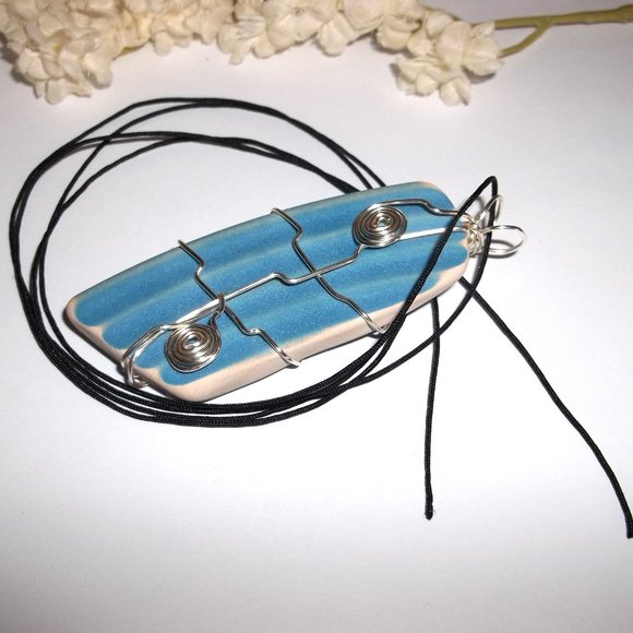 Necklace Pendant Charm Turquoise Blue Silver Wire Wrap Wrapped Statement C043 - Picture 5 of 9